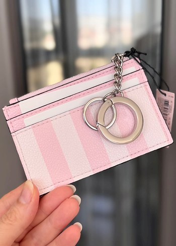 Victoria s Secret Pembe Deri Çizgili Fermuarlı Kadın Cüzdanı