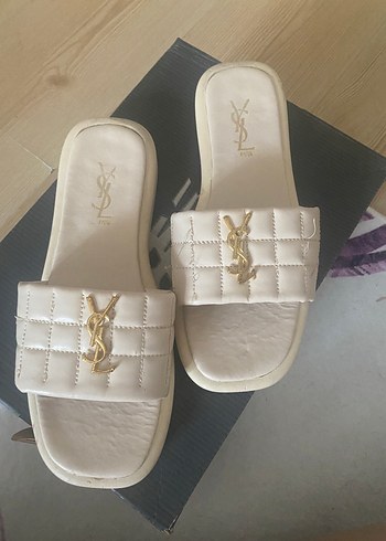 YSL Beyaz Platform Topuklu Terlik