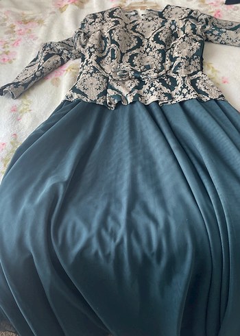 Uzun Yeşil abiye elbise - Görsel 3