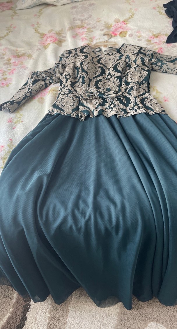 Uzun Yeşil abiye elbise - Görsel 3