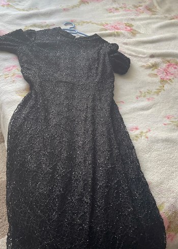 Uzun Kollu Siyah Boncuk İşlemeli Elbise - Görsel 2