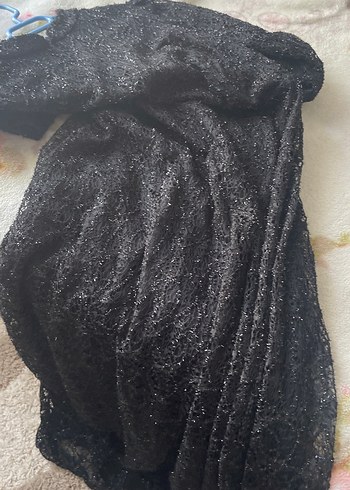 Uzun Kollu Siyah Boncuk İşlemeli Elbise - Görsel 4