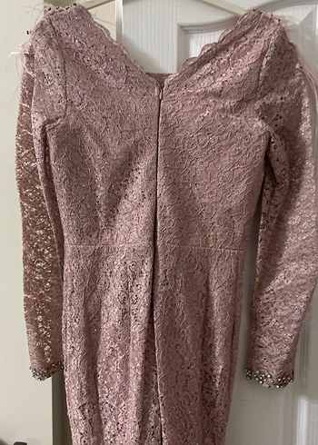 Dantel İşlemeli Uzun Kollu Pembe Nişan Elbisesi - Görsel 4