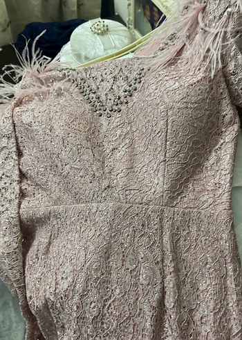 Dantel İşlemeli Uzun Kollu Pembe Nişan Elbisesi - Görsel 5