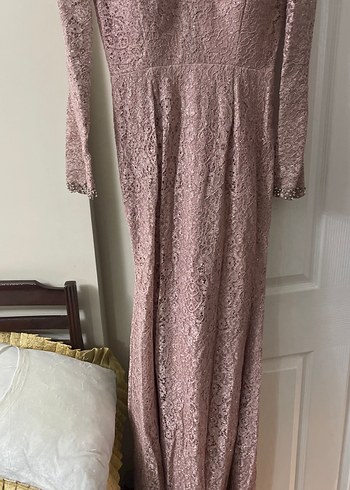Dantel İşlemeli Uzun Kollu Pembe Nişan Elbisesi - Görsel 3