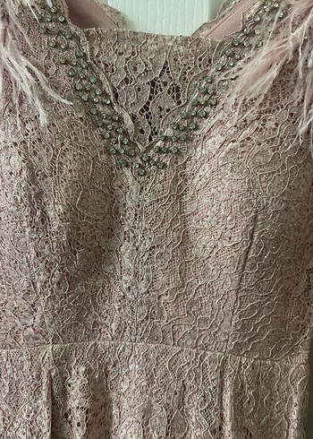 Dantel İşlemeli Uzun Kollu Pembe Nişan Elbisesi - Görsel 2