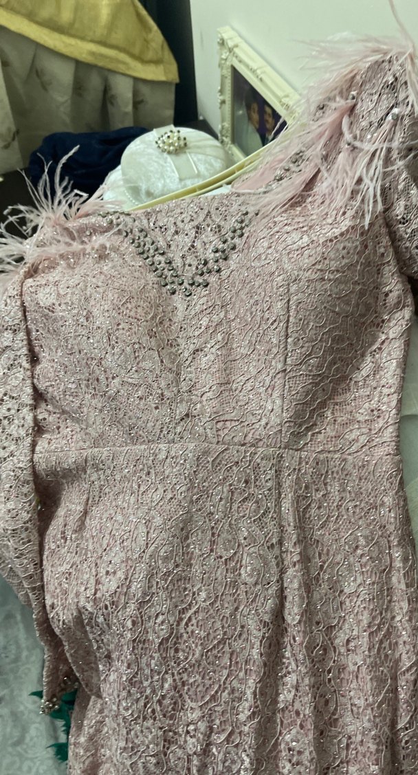 Dantel İşlemeli Uzun Kollu Pembe Nişan Elbisesi - Görsel 5