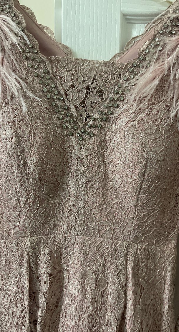 Dantel İşlemeli Uzun Kollu Pembe Nişan Elbisesi - Görsel 2