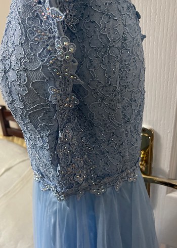 Dantel İşlemeli Mavi Bohem Uzun Nişan Elbisesi - Görsel 5