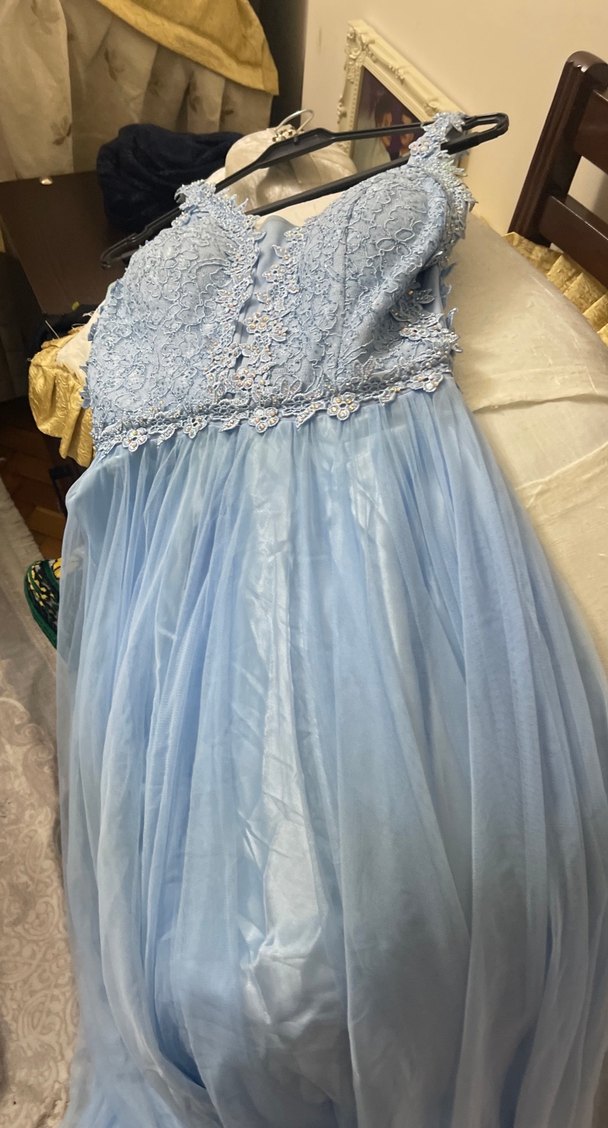 Dantel İşlemeli Mavi Bohem Uzun Nişan Elbisesi - Görsel 3