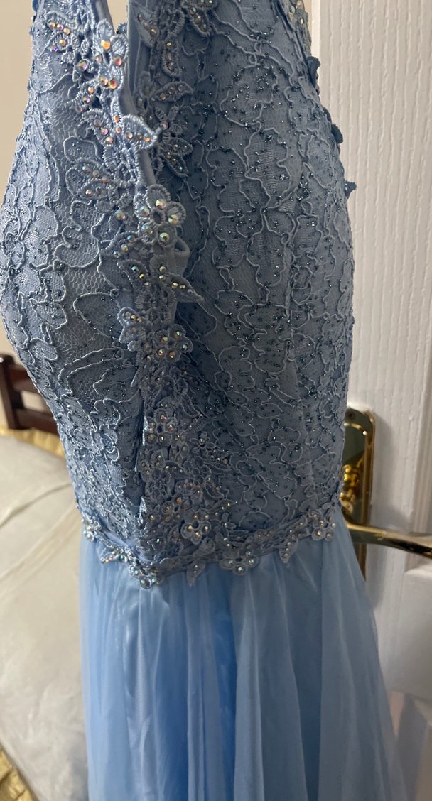 Dantel İşlemeli Mavi Bohem Uzun Nişan Elbisesi - Görsel 5