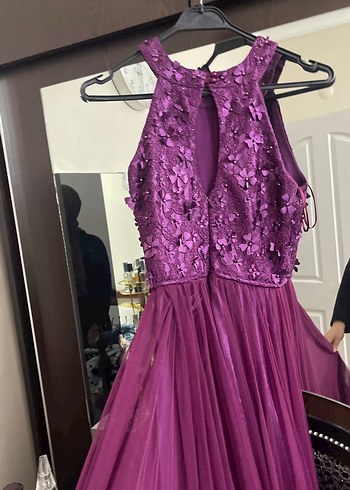 Mor Straplez Uzun Abiye Elbise - Görsel 2