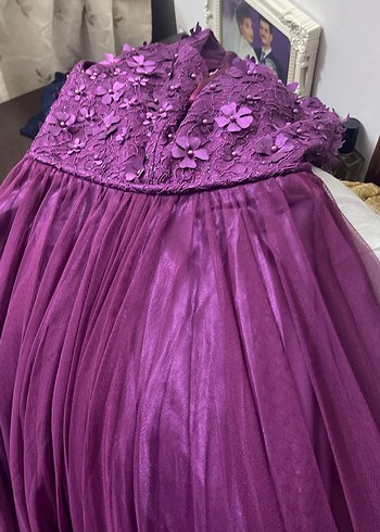 Mor Straplez Uzun Abiye Elbise - Görsel 5