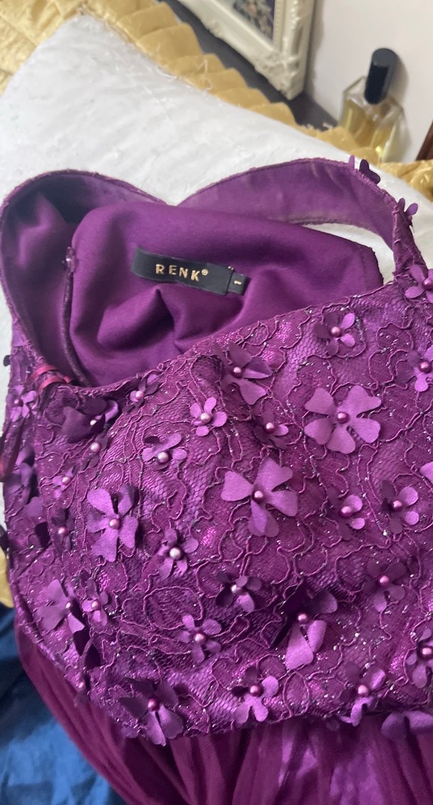 Mor Straplez Uzun Abiye Elbise - Görsel 4