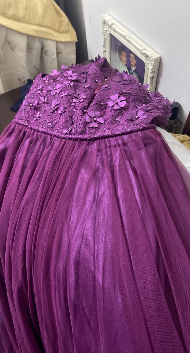 Mor Straplez Uzun Abiye Elbise - Görsel 5