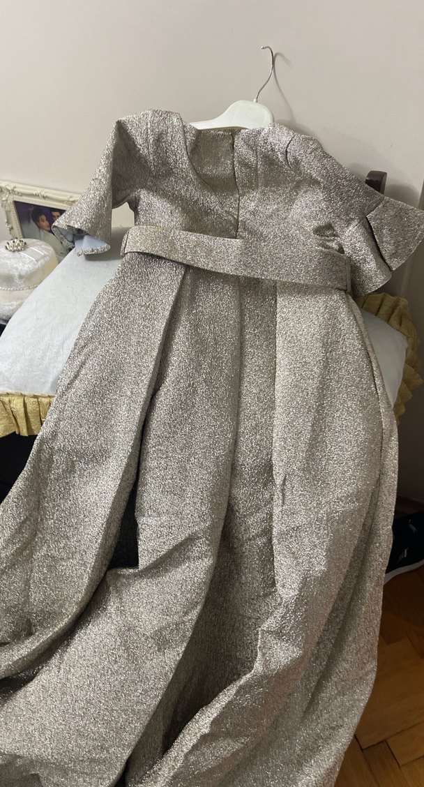 Gri Kemerli Uzun Kadın Abiye Elbise - Görsel 3