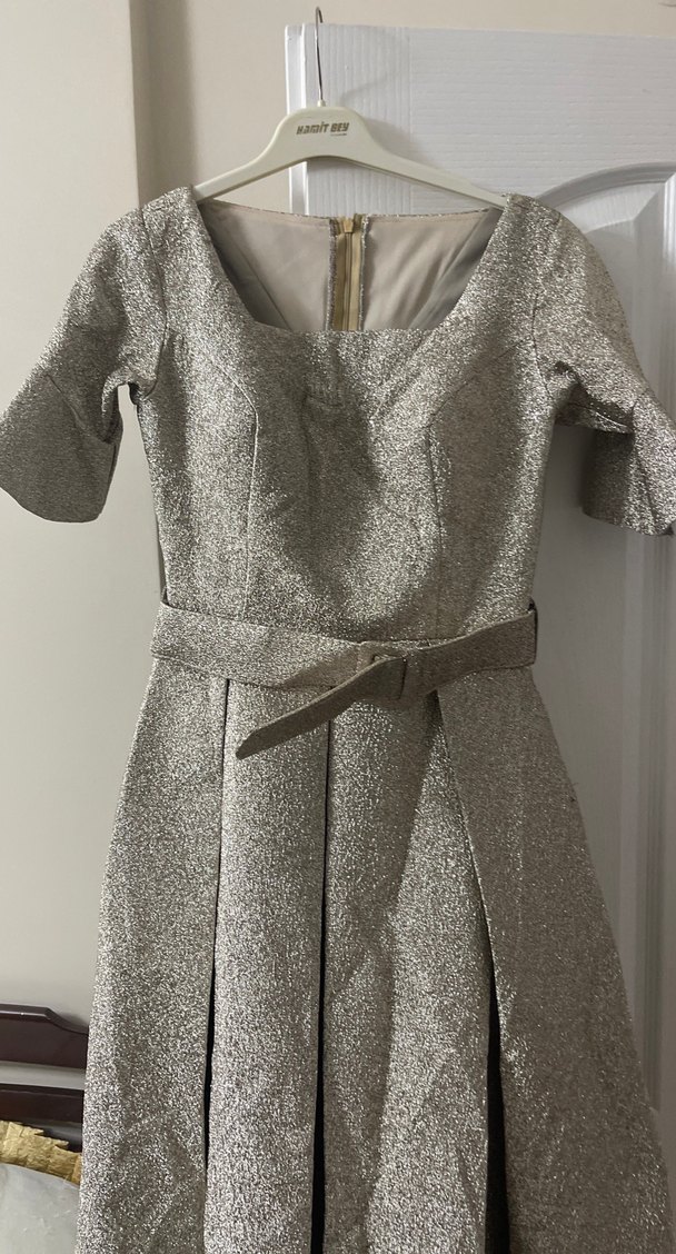 Gri Kemerli Uzun Kadın Abiye Elbise - Görsel 2