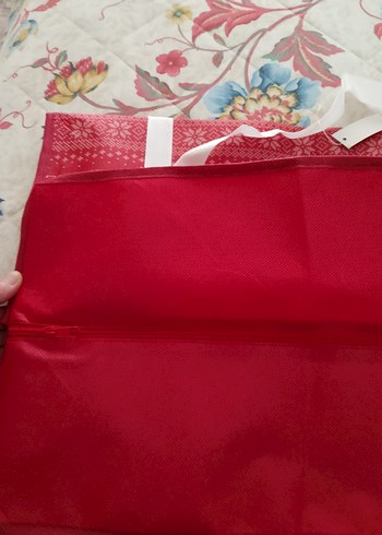 Fermuarlı Kırmızı Desenli Kadın Tote Çanta - Görsel 2