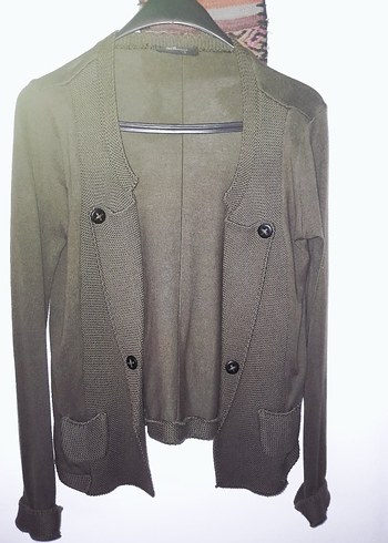 Düğmeli haki Kadın Hırka - Görsel 2