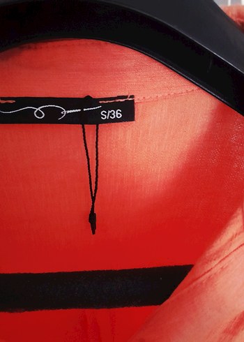 Turuncu, düğmeli, uzun kollu keten gömlek - Görsel 3