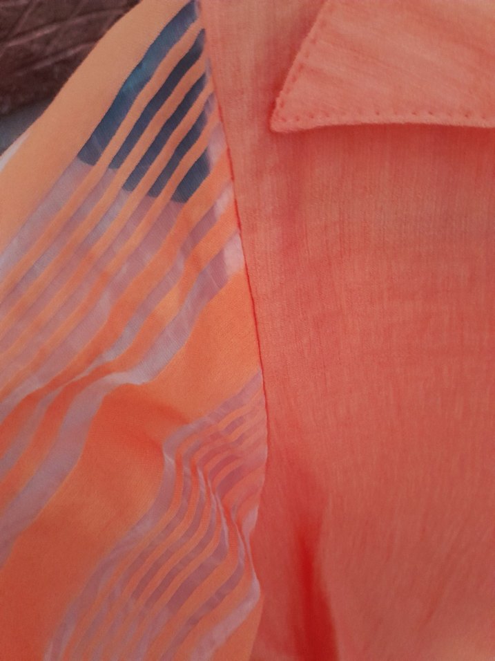 Turuncu, düğmeli, uzun kollu keten gömlek - Görsel 2