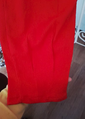 Kırmızı Rahat Kesim Kadın Kumaş Pantolon - Görsel 3