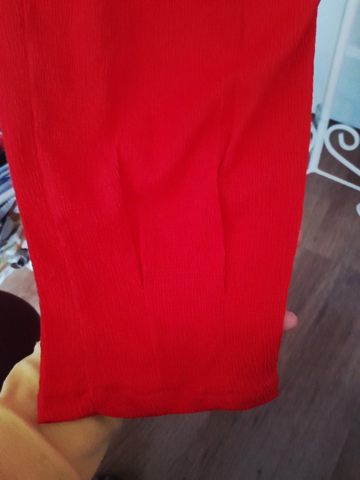 Kırmızı Rahat Kesim Kadın Kumaş Pantolon - Görsel 3