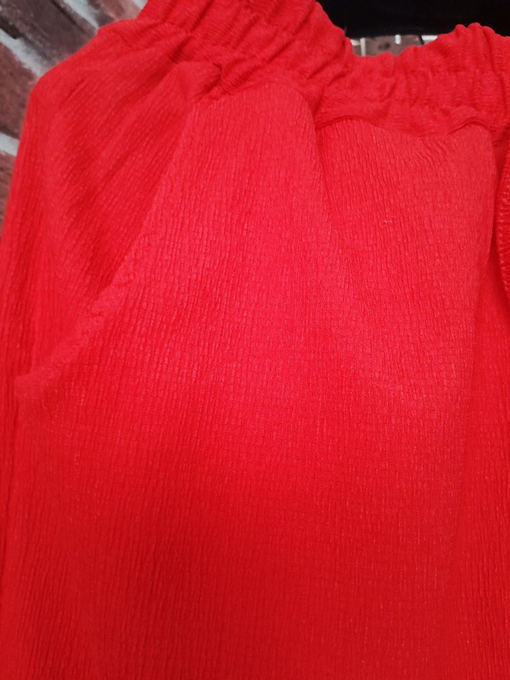 Kırmızı Rahat Kesim Kadın Kumaş Pantolon - Görsel 4