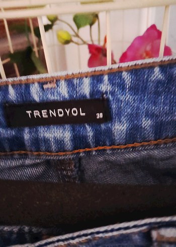 Desenli Rahat Kesim Mavi Kadın Kot Pantolon - Görsel 2