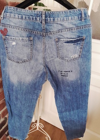 Desenli Rahat Kesim Mavi Kadın Kot Pantolon - Görsel 3