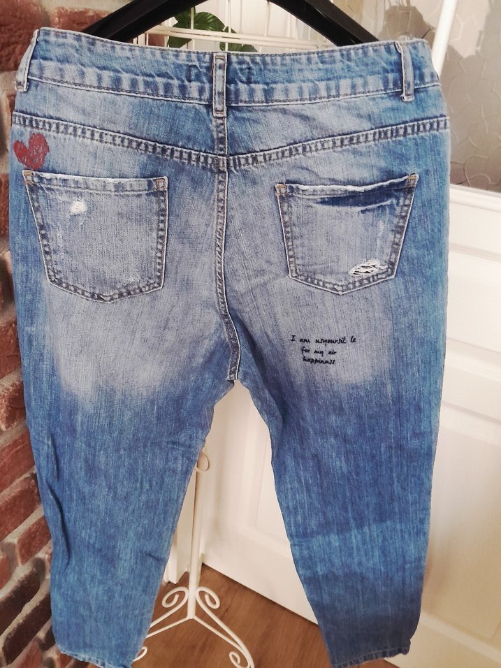 Desenli Rahat Kesim Mavi Kadın Kot Pantolon - Görsel 3