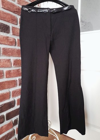 Siyah Kemerli Keten Kumaş Kadın Pantolon - Görsel 2