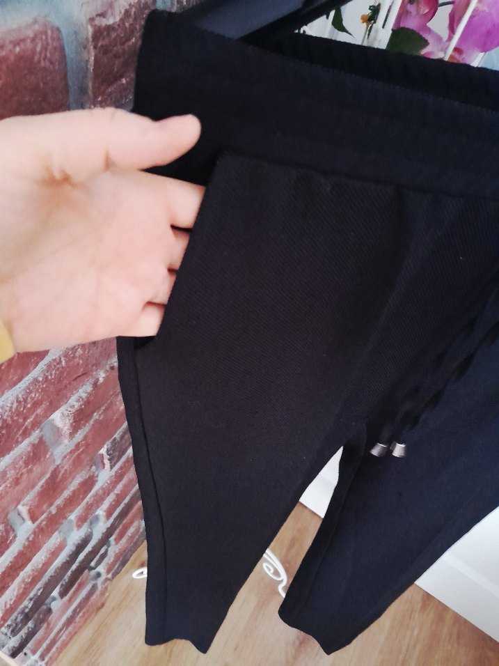 Siyah Keten Kadın Pantolon Midi Boy - Görsel 3