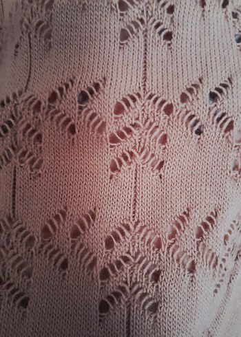 Bej V Yaka Örgü Kadın Hırka - Görsel 2