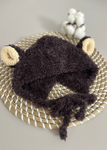 Kahverengi Örgü Çocuk Kulaklı Bere - Görsel 5