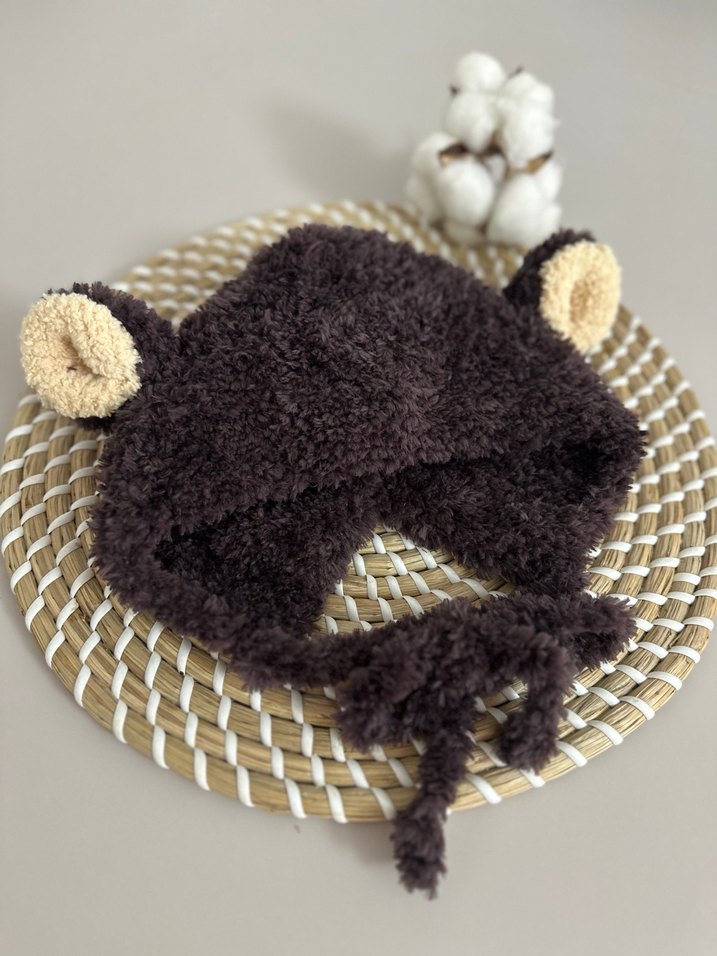 Kahverengi Örgü Çocuk Kulaklı Bere - Görsel 5