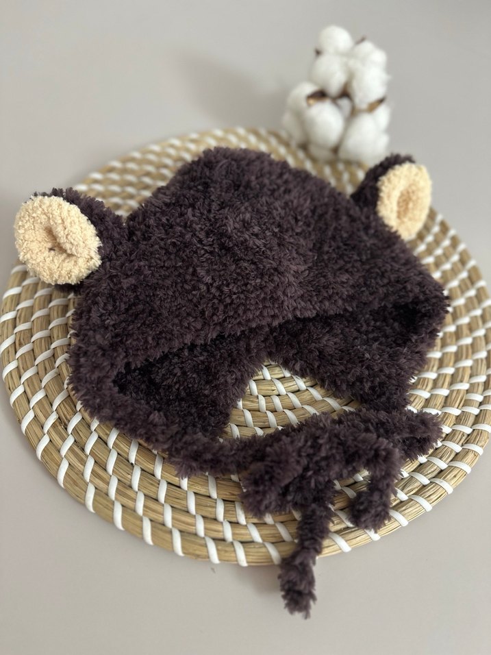 Kahverengi Örgü Çocuk Kulaklı Bere - Görsel 3