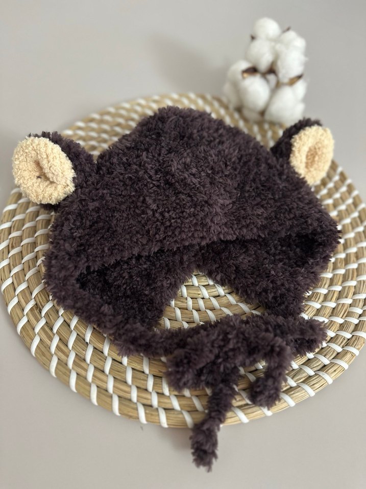 Kahverengi Örgü Çocuk Kulaklı Bere - Görsel 2