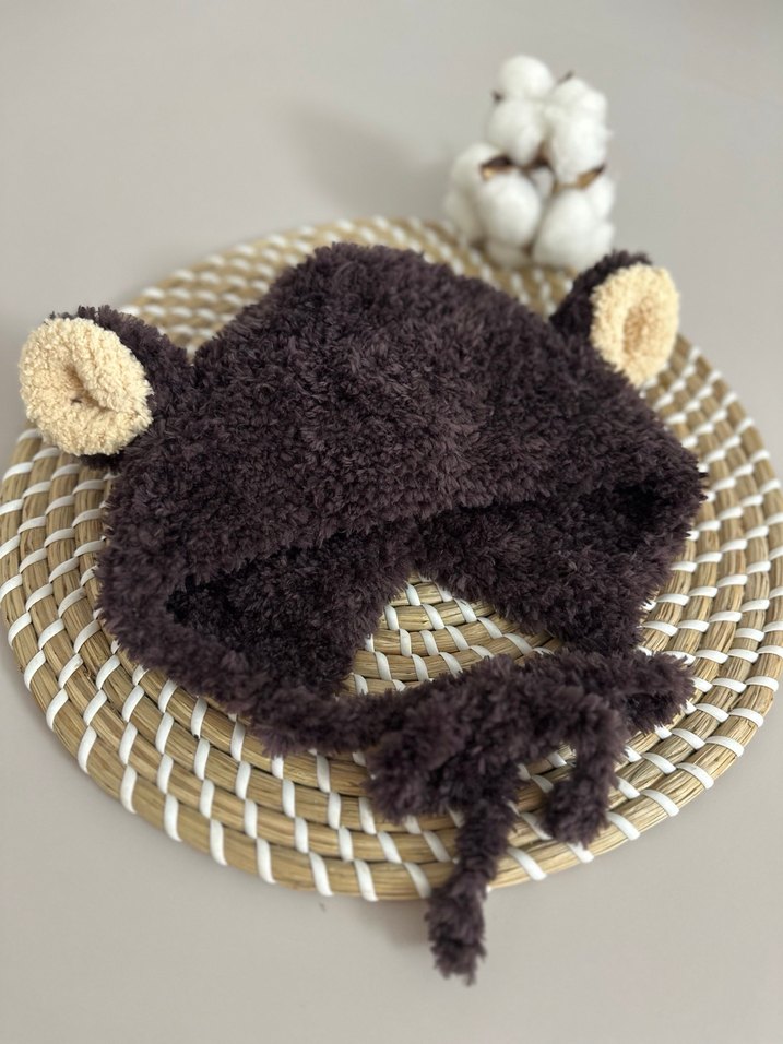 Kahverengi Örgü Çocuk Kulaklı Bere - Görsel 4