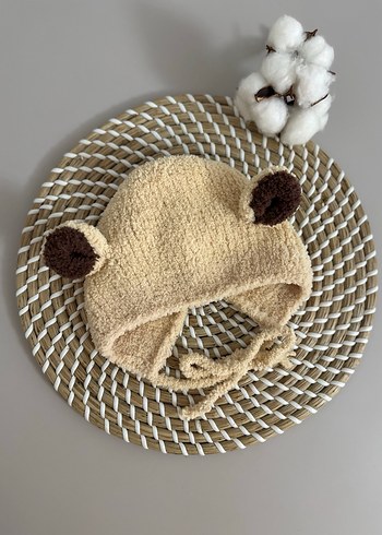 Bej Nakışlı Örgü Çocuk Bere - Görsel 5