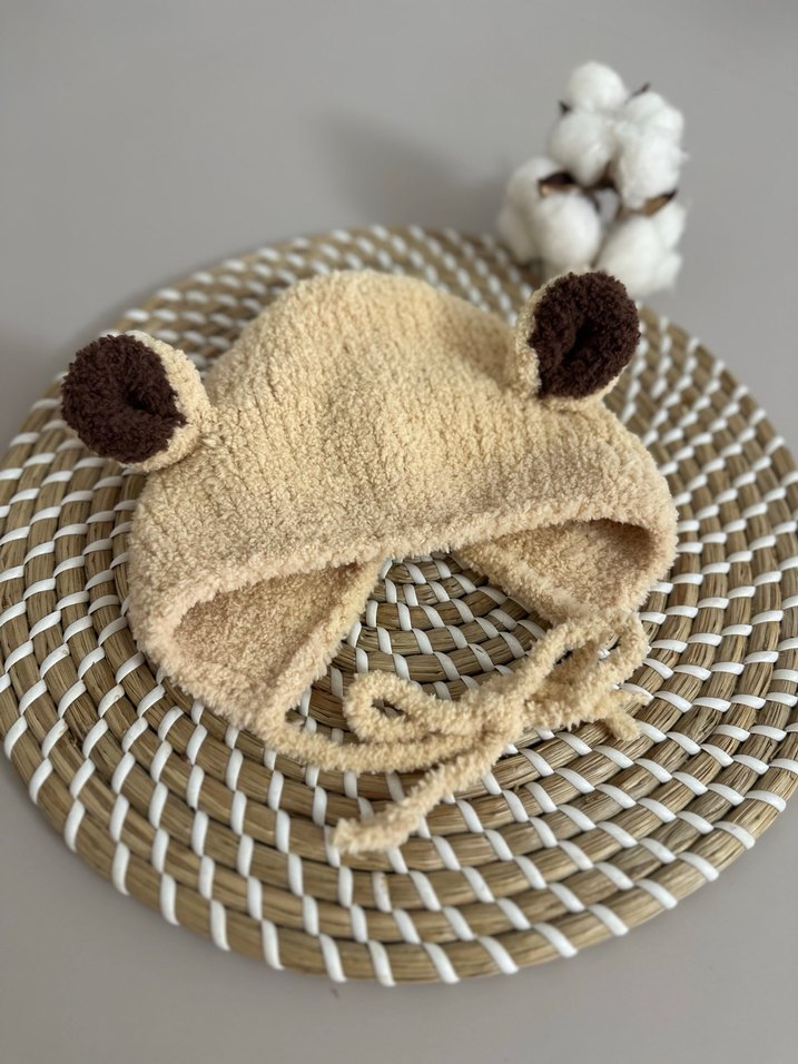 Bej Nakışlı Örgü Çocuk Bere - Görsel 3