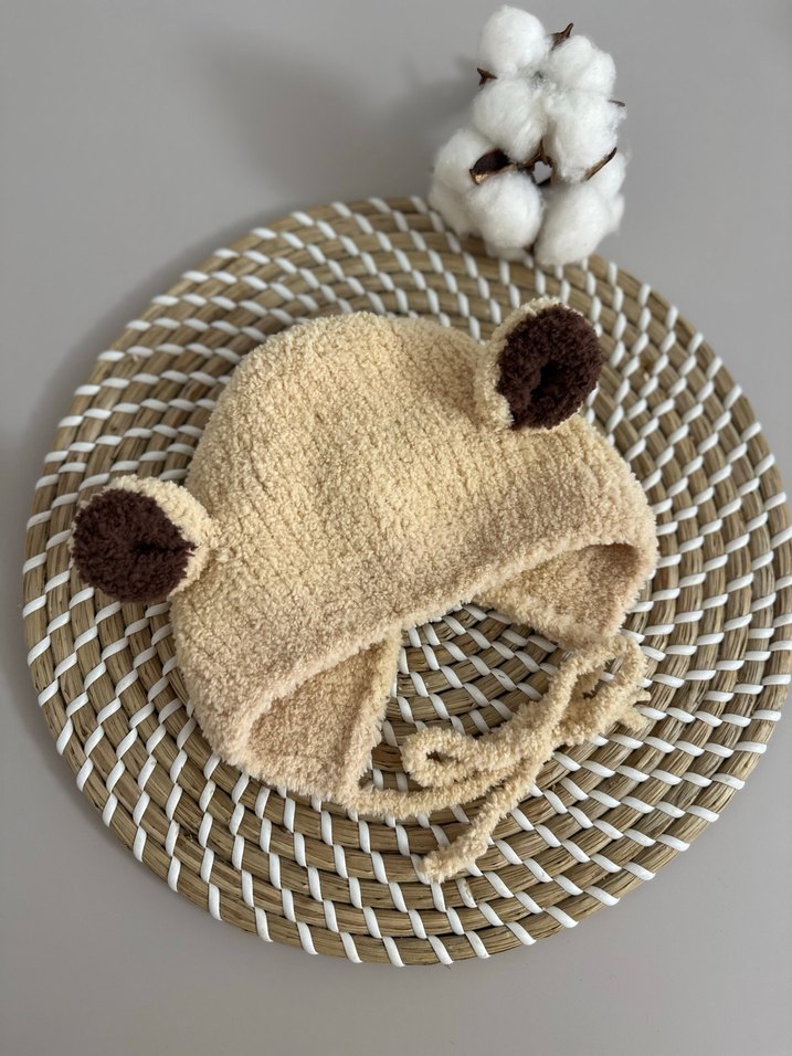 Bej Nakışlı Örgü Çocuk Bere - Görsel 2