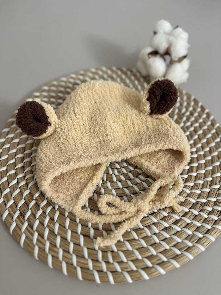 Bej Nakışlı Örgü Çocuk Bere - Görsel 4