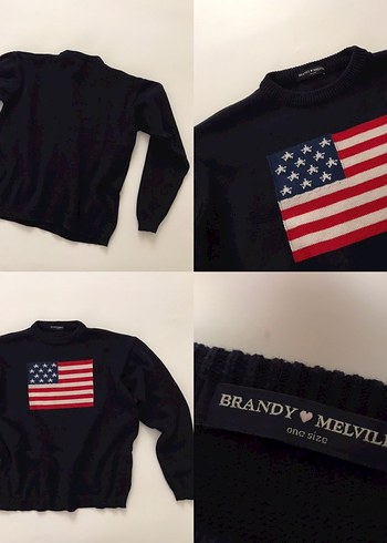 s Beden mavi Renk Brandy Melville ABD bayraklı kazak
