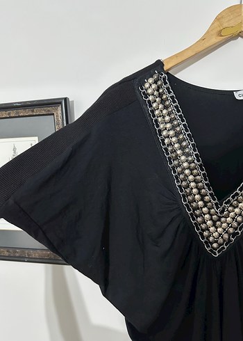 Diğer Siyah V yaka Boho Goth Y2k Bluz