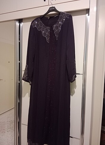 Şifon ve taş detaylı simli abiye - Görsel 2