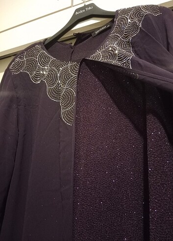 Şifon ve taş detaylı simli abiye - Görsel 4