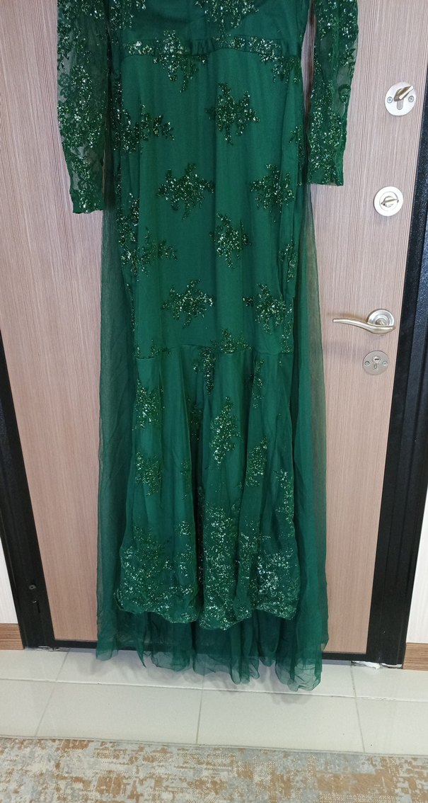 Yeşil İşlemeli Uzun Kollu Abiye - Görsel 3