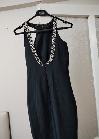 Uzun Siyah Drapeli Strappy Abiye Elbise - Görsel 2