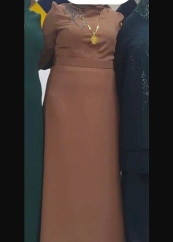 Abiye Bej İşlemeli Drapeli Uzun Elbise